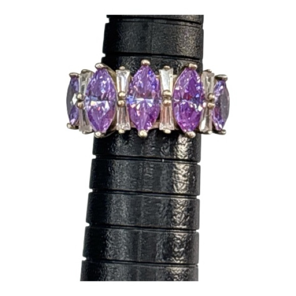 925 Sterling Silver Purple Lab Created Amethyst and Cubic Zirconia Ring Size 6